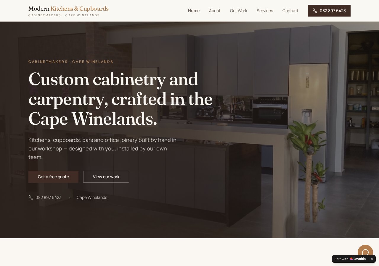 Modern Kitchens & Cupboards website — custom cabinetry in the Cape Winelands